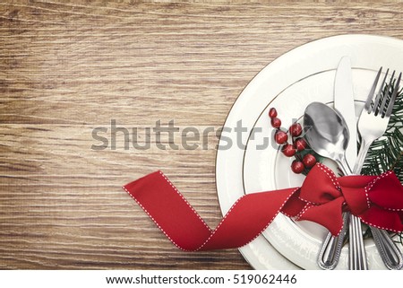 Christmas Meal Table Setting Background Royalty-Free Stock Photo #519062446