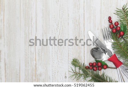Christmas Meal Table Setting Background Royalty-Free Stock Photo #519062455