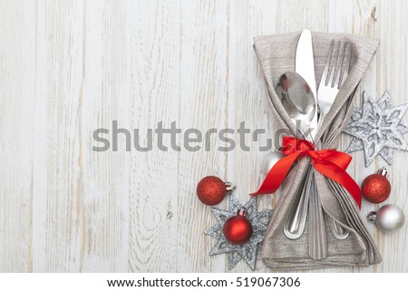 Christmas Meal Table Setting Background Royalty-Free Stock Photo #519067306