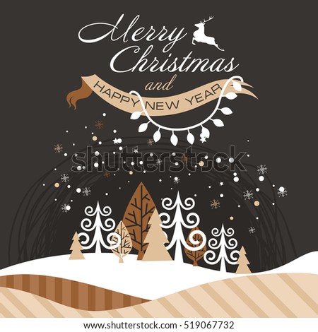 holiday poster with the image of a beautiful Christmas forest. vector winter landscape