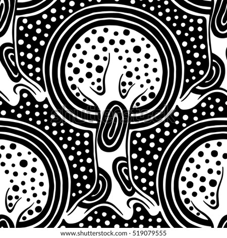 Seamless pattern, vector hand drawn repeating illustration, decorative ornamental stylized endless trees. Black and white abstract seamles graphic illustration. Artistic line drawing silhouette. 