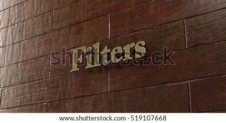 Filters - Bronze plaque mounted on maple wood wall  - 3D rendered royalty free stock picture. This image can be used for an online website banner ad or a print postcard.