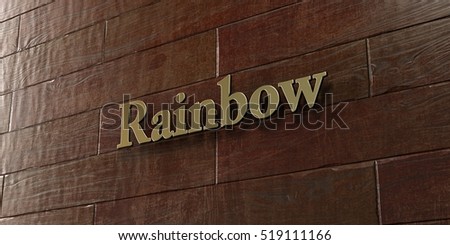 Rainbow - Bronze plaque mounted on maple wood wall  - 3D rendered royalty free stock picture. This image can be used for an online website banner ad or a print postcard.