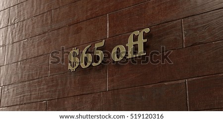 $65 off - Bronze plaque mounted on maple wood wall  - 3D rendered royalty free stock picture. This image can be used for an online website banner ad or a print postcard.