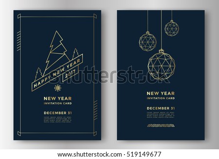 New Year greeting card design with stylized christmas ball and christmas tree. Vector illustration