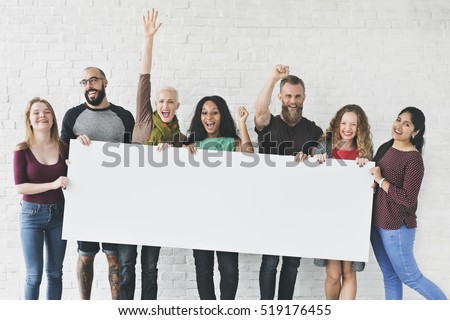 People Friendship Arms Raised Celebration Happiness Copy Space Banner Concept
