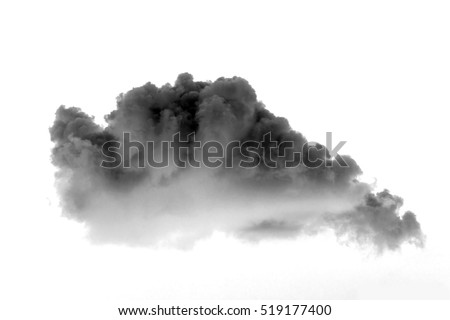 Single black cloud isolated on white background and texture. Ink spot or cigarette smoke cloud, Rorschach test Royalty-Free Stock Photo #519177400