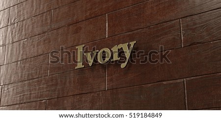 Ivory - Bronze plaque mounted on maple wood wall  - 3D rendered royalty free stock picture. This image can be used for an online website banner ad or a print postcard.