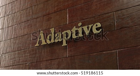 Adaptive - Bronze plaque mounted on maple wood wall  - 3D rendered royalty free stock picture. This image can be used for an online website banner ad or a print postcard.
