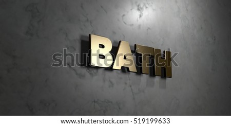 Bath - Gold sign mounted on glossy marble wall  - 3D rendered royalty free stock illustration. This image can be used for an online website banner ad or a print postcard.