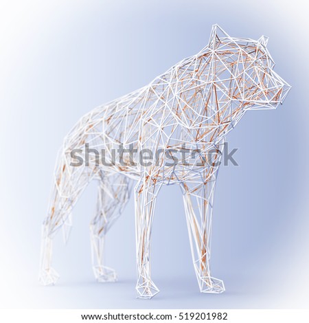 Abstract Wired Low Poly Wolf or Dog on a blue background. 3d Rendering