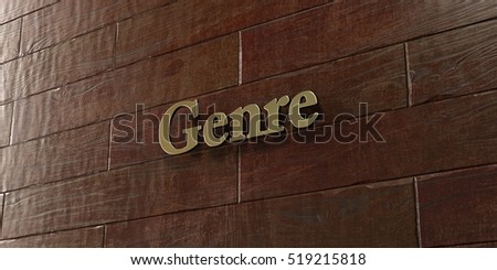 Genre - Bronze plaque mounted on maple wood wall  - 3D rendered royalty free stock picture. This image can be used for an online website banner ad or a print postcard.