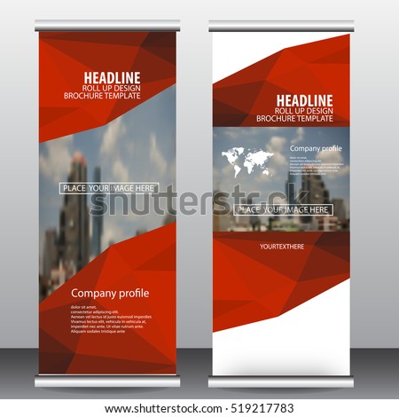 Red roll up business brochure flyer banner design vertical template vector, cover presentation ,infographics , abstract geometric background, modern publication x-banner and flag-banner,carpet design. Royalty-Free Stock Photo #519217783