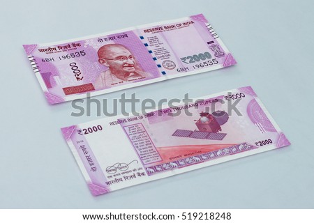 New Indian currency of 2000 rupee notes. Royalty-Free Stock Photo #519218248