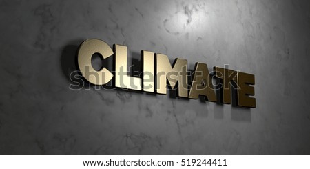 Climate - Gold sign mounted on glossy marble wall  - 3D rendered royalty free stock illustration. This image can be used for an online website banner ad or a print postcard.