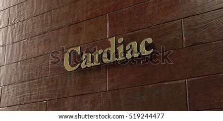 Cardiac - Bronze plaque mounted on maple wood wall  - 3D rendered royalty free stock picture. This image can be used for an online website banner ad or a print postcard.