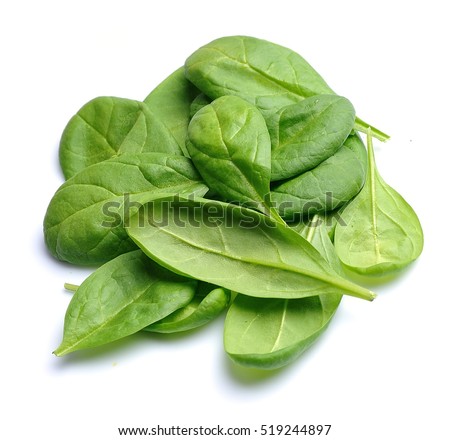 Spinach leaves close up isolated on white. Royalty-Free Stock Photo #519244897