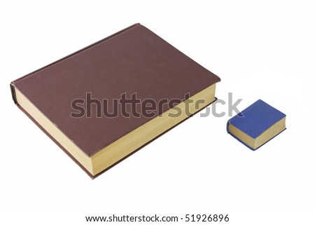Big shabby brown book and little blue book are  isolated on white background