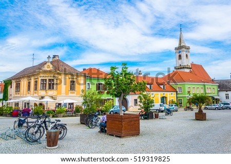 View of the Austrian city Rust famous for ist wine and nesting storks. Royalty-Free Stock Photo #519319825