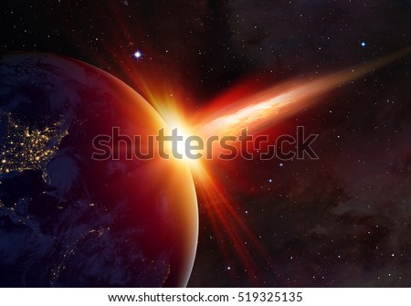 Attack of the asteroid (meteor) on the Earth "Elements of this image furnished by NASA Royalty-Free Stock Photo #519325135