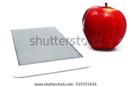 red apple and tablet PC isolated on white background