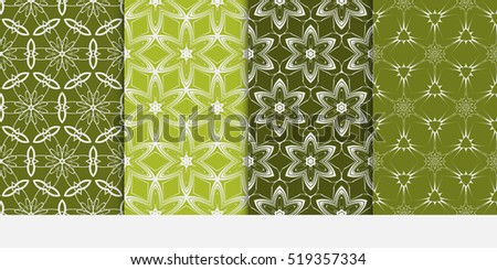 set of pattern with floral and leave style. green color. Vector seamless. For modern interiors design, wallpaper, textile industry