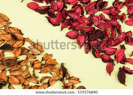 Dry petals of red rose frame background