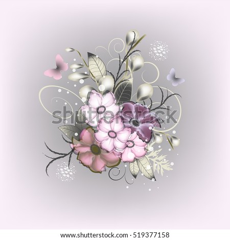 Vector background with flowers for design. Wedding card or invitation with abstract floral background. Abstract greeting card.