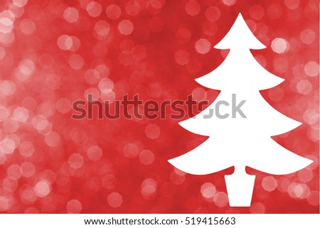 A white Christmas tree silhouette on a soft, sparkling red bokeh background. Plenty of room for text or copy space. A classic festive design great for many ideas or concepts. Flat layout, horizontal