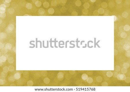 An empty white rectangle on a soft, sparkling gold bokeh background. Room for text or copy space. A classic festive design great for many ideas or concepts. Flat layout, horizontal or vertical