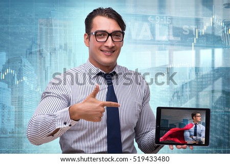 Businessman with tablet computer and red cover