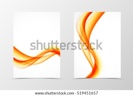 Front and back wavy flyer template design. Abstract template with orange transparent lines in soft style. Vector illustration