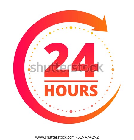 Open around the clock serving clock arrow sign Royalty-Free Stock Photo #519474292