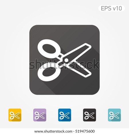 Colored icon of scissors symbol with shadow