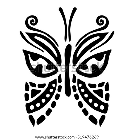 Raster black and white  illustration of insect. Butterfly isolated on the white background. Hand drawn decorative  logo, icon, sign, tattoo. Graphic  illustration. 