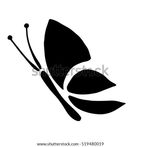 Raster black and white  illustration of insect. Butterfly isolated on the white background. Hand drawn decorative graphic logo, icon, sign, symbol, illustration. 
