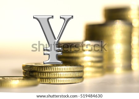 The symbol of the yuan on the background of bars coins . The concept of changes in the exchange rate .