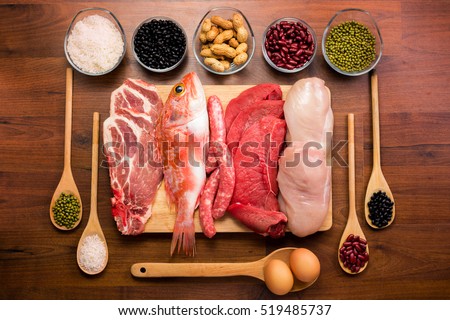 Different types of healthy uncooked proteins Royalty-Free Stock Photo #519485737