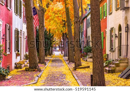 Autumn alleyway in Philadelphia, Pennsylvania, USA.