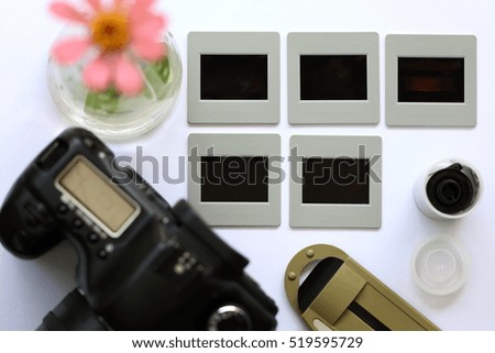 Film roll,film slide on white background,analog photography concept