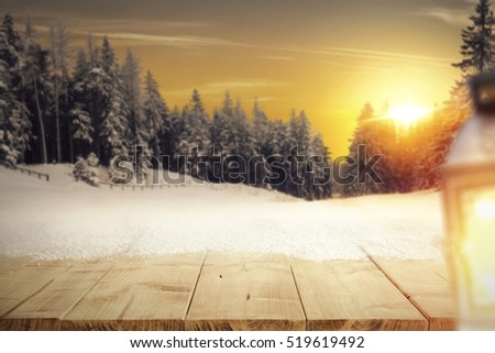 wooden desk and winter time 