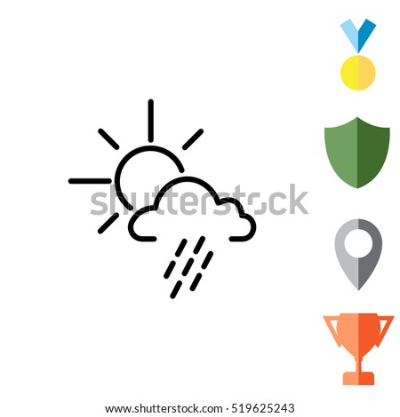 weather line icon. sun behind the cloud with rain