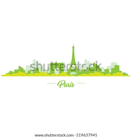 Isolated green skyline of Paris, Vector illustration