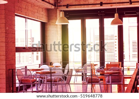 chairs and table  empty  in coffee shop.