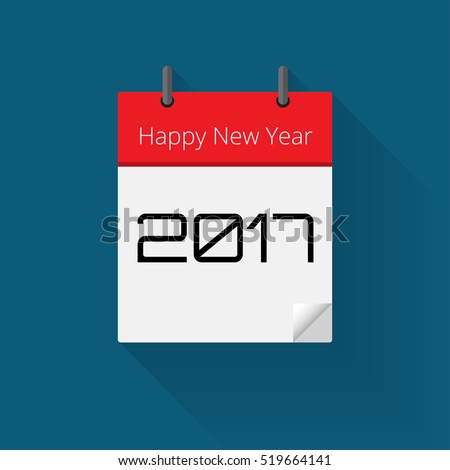 Happy New Year 2017, Year calendar icon, Flat designed Vector Illustration