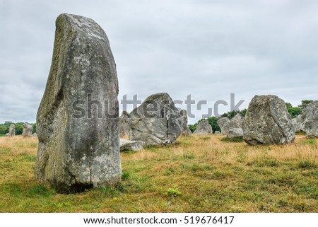 Standing stone,  brittany, Megalithic tombs, The Carnac stones France Royalty-Free Stock Photo #519676417