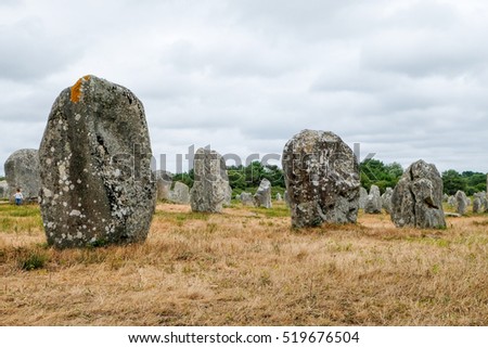 Standing stone,  brittany, Megalithic tombs, The Carnac stones France Royalty-Free Stock Photo #519676504