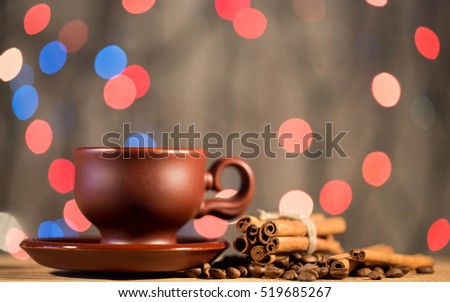 Festive and colorful card with coffee grains.