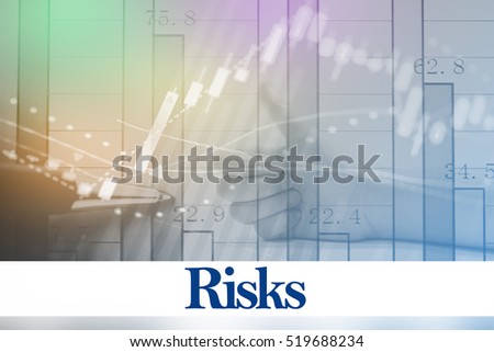 Risks - Abstract digital information to represent Business&Financial as concept. The word Risks is a part of stock market vocabulary in stock photo