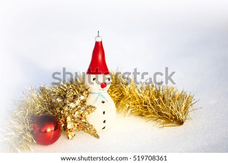 Happy snowman in winter background, merry christmas card 